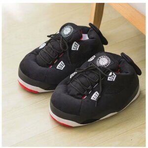 Sneaker-Inspired Black Retro 4’s Plush Slippers